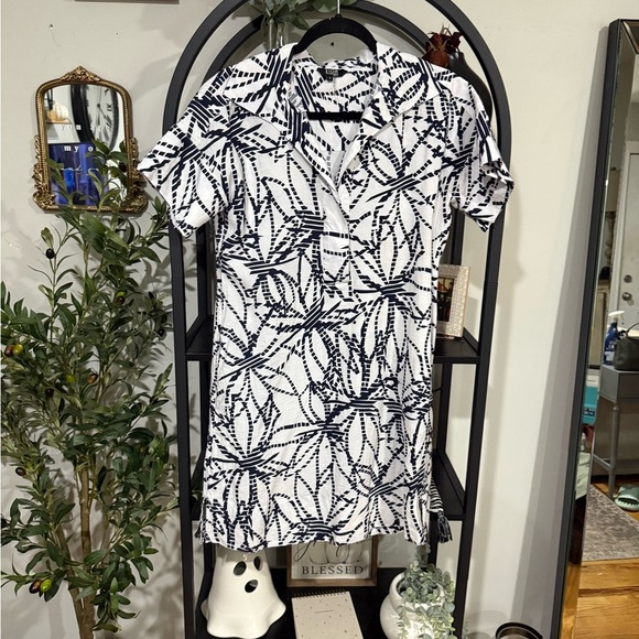 Lior Paris Elegant navy blue and White Patterned Mini Dress size small - Picture 2 of 11